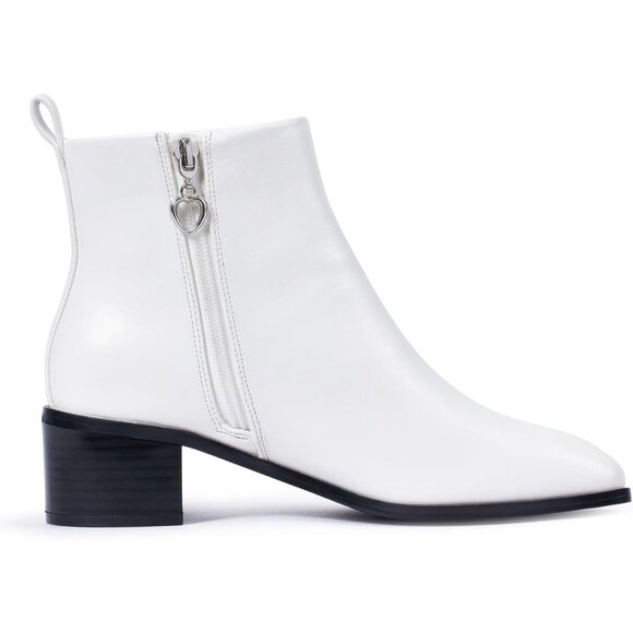 Genshuo Ankle Boot Women Size (6-10) White Polyurethane Zipper Heeled Square Toe - Picture 3 of 9